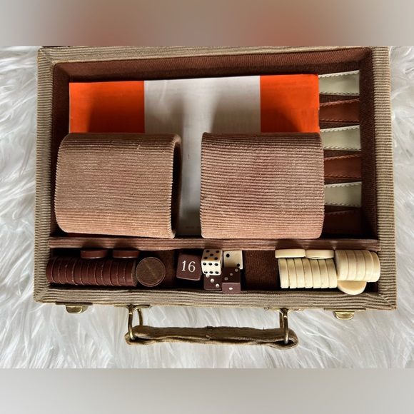 Vintage SKOR-MOR Backgammon Set – 1970s Travel Game with Case, Dice, Cups MCM - Picture 8 of 11